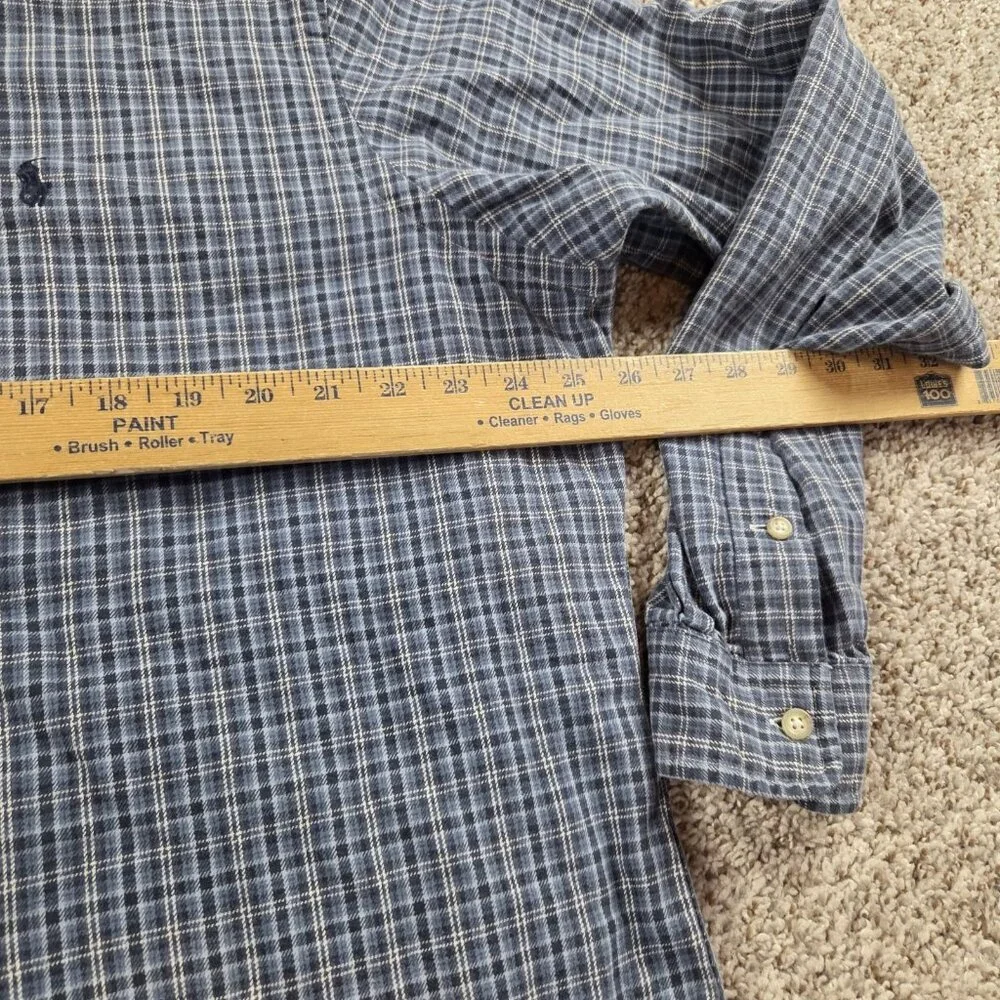 Polo Ralph Lauren Shirt Mens Plaid Blue Flannel Outdoors Long Sleeve Button Up